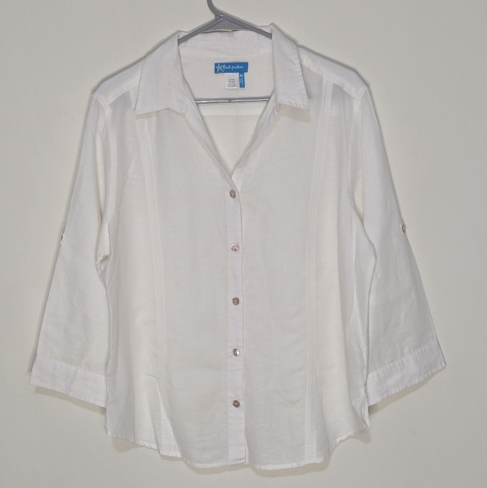 NWOT Fresh Produce Women's XL Linen Button Down With Roll Tab Sleeves